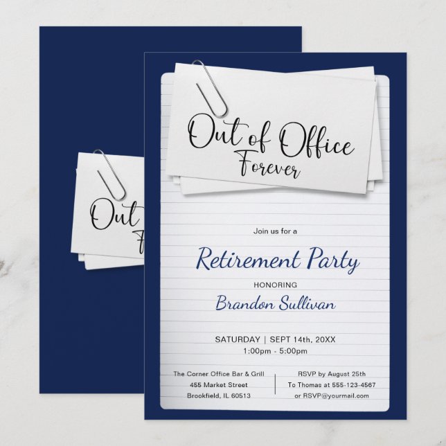 Invitation Simple Fête de Retraite Définitive de Bureau (Devant / Derrière)