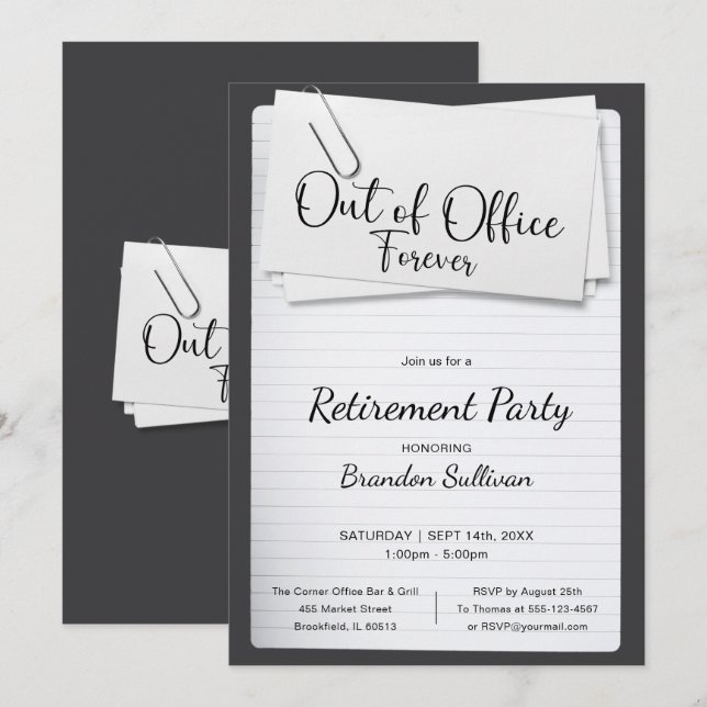 Invitation Simple Fête de Retraite Définitive de Bureau (Devant / Derrière)