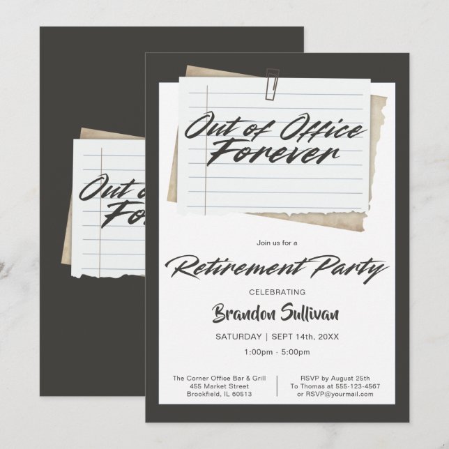Invitation Simple Fête de Retraite Définitive Hors du Bureau (Devant / Derrière)