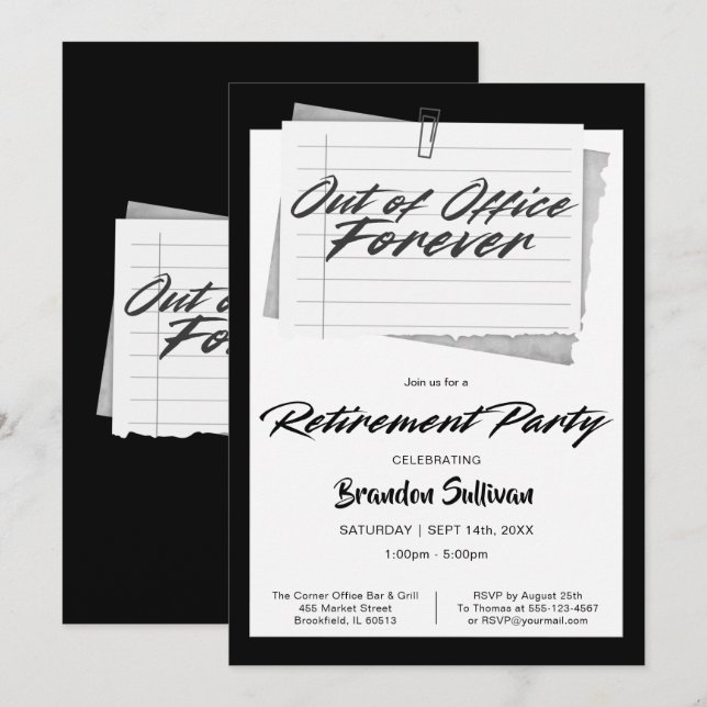 Invitation Simple Fête de Retraite Définitive Hors du Bureau (Devant / Derrière)