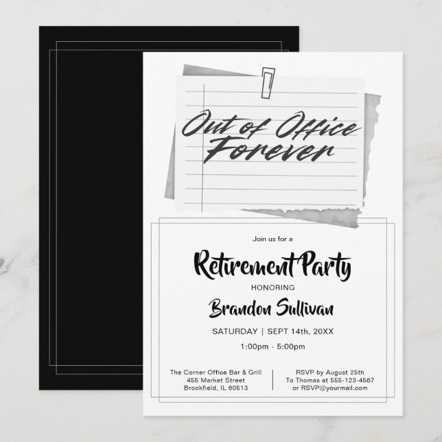 Invitation Simple Fête de Retraite Définitive Hors du Bureau (Devant / Derrière)
