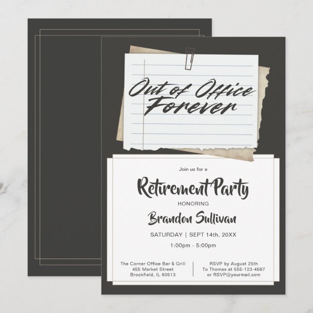 Invitation Simple Fête de Retraite Définitive Hors du Bureau (Devant / Derrière)