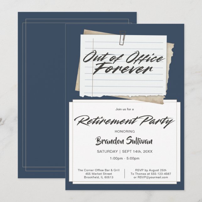 Invitation Simple Fête de Retraite Définitivement Hors du Bur (Devant / Derrière)