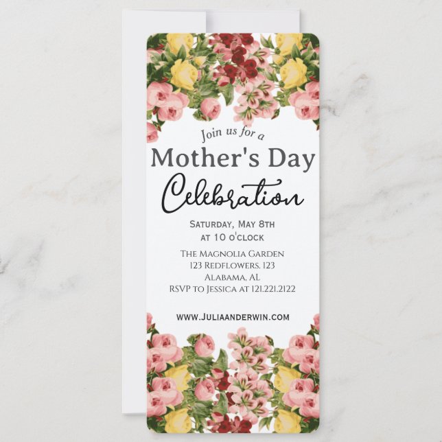 Invitation Simple fête des mères | Thème floral (Devant)