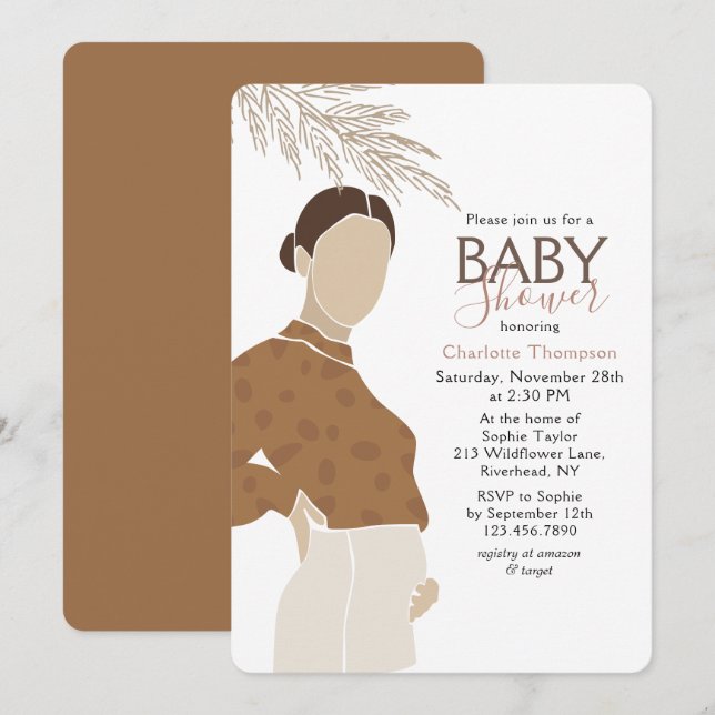 Invitation Simple Fête Prénatale de Bébé Maman (Devant / Derrière)