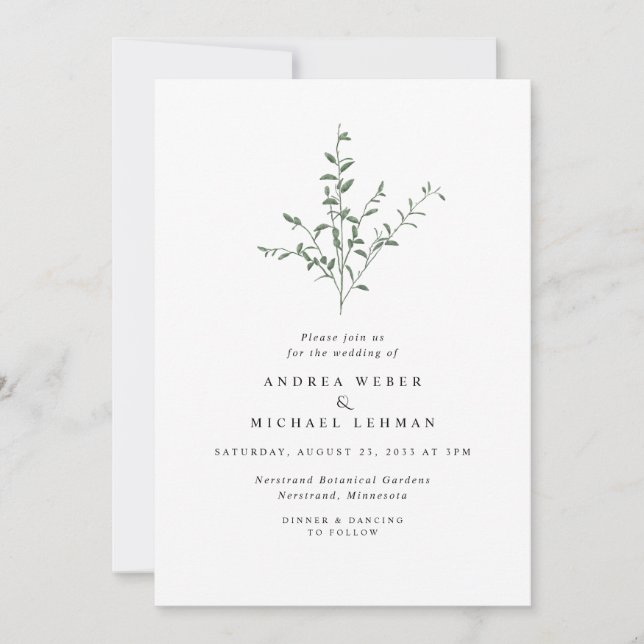 Invitation Simple Feuillage De Branche D'arbre Mariage Botani (Devant)