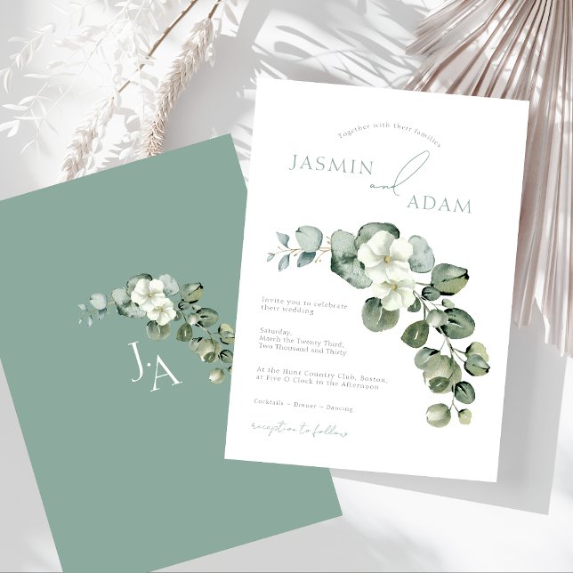 Invitation Simple feuillage d'eucalyptus pour mariage (Simple Eucalyptus Leaves Greenery Foliage Wedding Invitation)