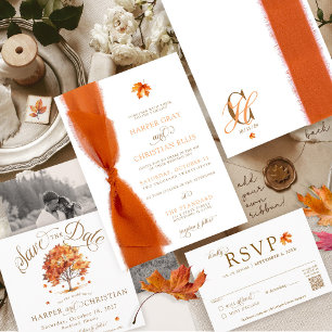 Invitation Simple Feuilles D'automne Ruban Moderne Mariage D'