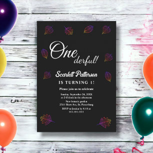 Invitation Simple Feuilles gris noir et blanc 1er anniversair