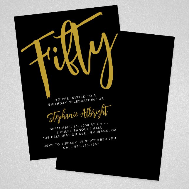 Invitation Simple Fiftieth Gold Script 50th Birthday Party (Créateur téléchargé)