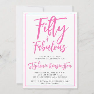 Invitation Simple Fifty and Fabulous Pink 50th Birthday Party