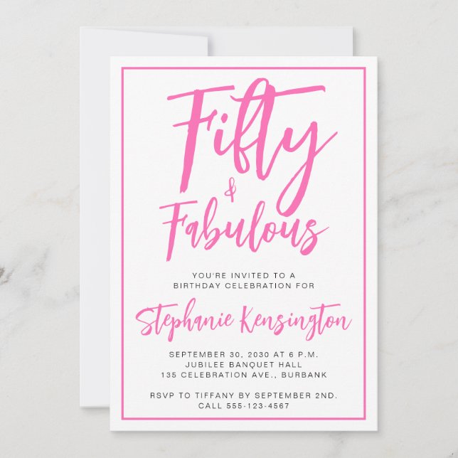 Invitation Simple Fifty and Fabulous Pink 50th Birthday Party (Devant)