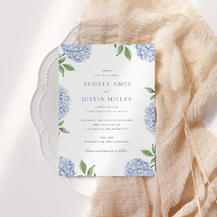 Invitation Simple Fleur de Mariage d'Hortensia Bleu