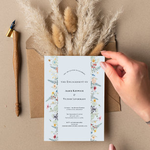 Invitation Simple Fleur sauvage Fern Dusty Blue Engagement Pa