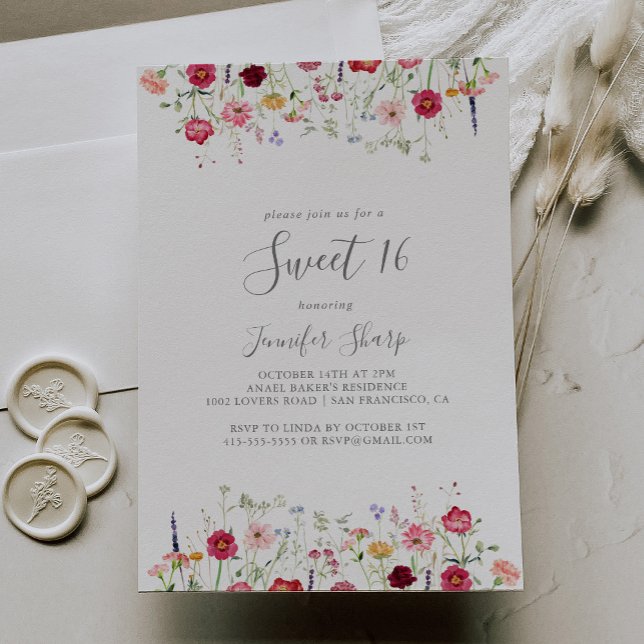 Invitation Simple Fleur sauvage Sweet 16 fête d'anniversaire (Créateur téléchargé)