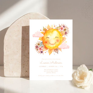 Invitation Simple Fleurs Roses Bohème Baby Shower de Soleil