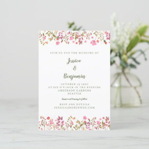 Invitation Simple Fleurs Sauvages Roses Bordure Florale Maria