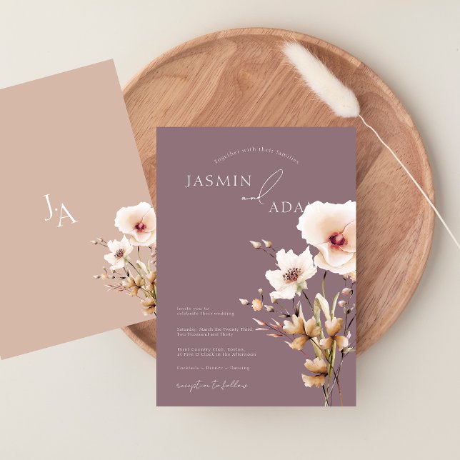 Invitation Simple Fleurs Sauvages Violettes Roses Mariage Flo (Simple Purple Pink Wildflowers Wedding Invitation)