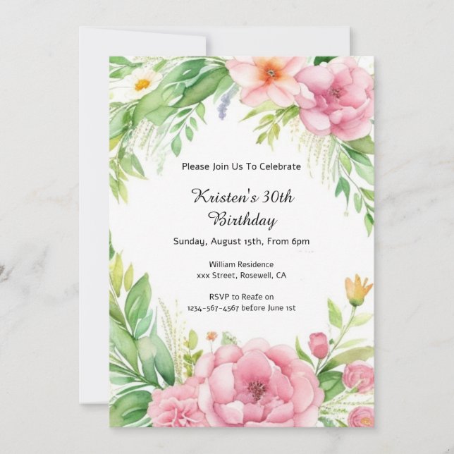 Invitation simple Floral Anniversaire (Devant)