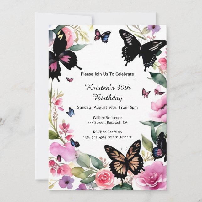 Invitation simple Floral Anniversaire (Devant)