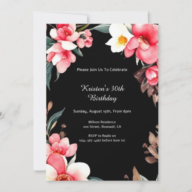 Invitation simple Floral Anniversaire (Devant)