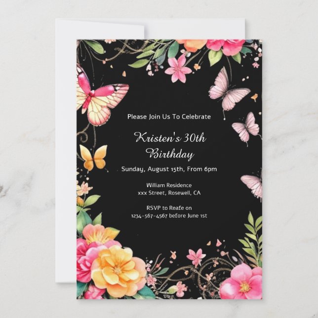 Invitation simple Floral Anniversaire (Devant)