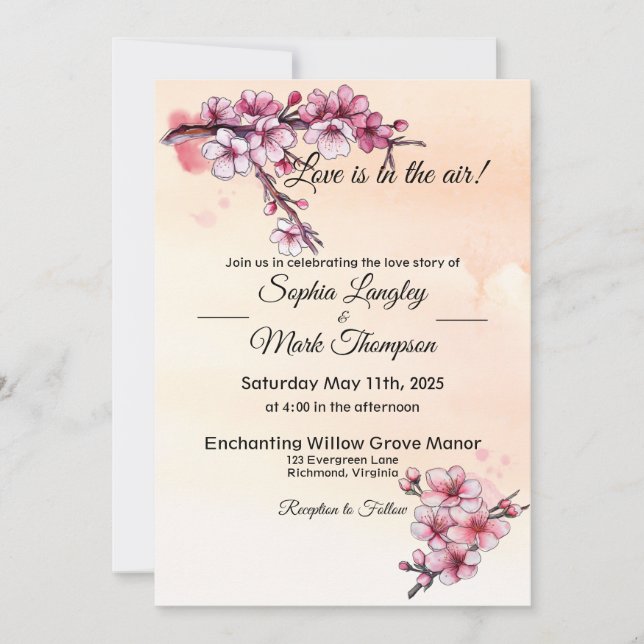 Invitation Simple Floral Aquarelle Rose Et Ivoire (Devant)