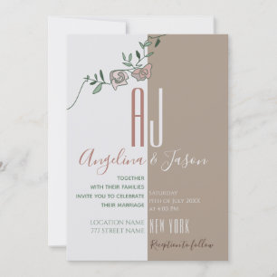 Invitation Simple Floral Blush Pink Green Mariage en terre cu