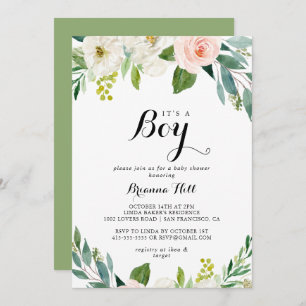 Invitation Simple Floral Green C'est un Baby shower garçon