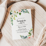 Invitation Simple Floral Green Folio Surprise Party<br><div class="desc">Cette simple invitation à la fête de surprises de feuillage vert floral est parfaite pour un anniversaire tropical,  une retraite ou toute fête surprise. Le design présente de beaux roses blancs,  roses et blush peints à la main et incrustés dans un feuillage vert,  une beauté artistique inspirante.</div>