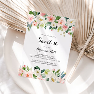 Invitation Simple Floral Green Sweet 16 fête d'anniversaire