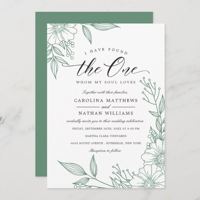 Invitation Simple Floral J'Ai Trouvé Celui | MARIAGE (Devant / Derrière)