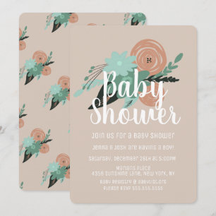 Invitation Simple Floral Poppy Corail Saumon Baby Shower