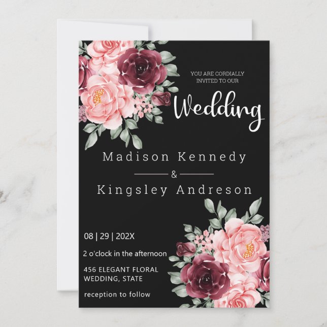 Invitation Simple Floral Spectaculairement Élégant Luxueux (Devant)