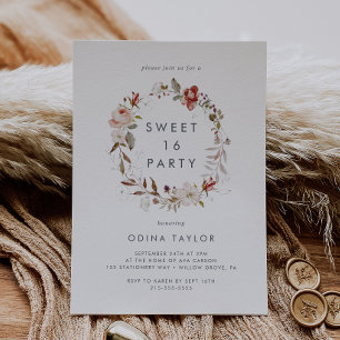 Invitation Simple Floral Sweet 16 Anniversaire