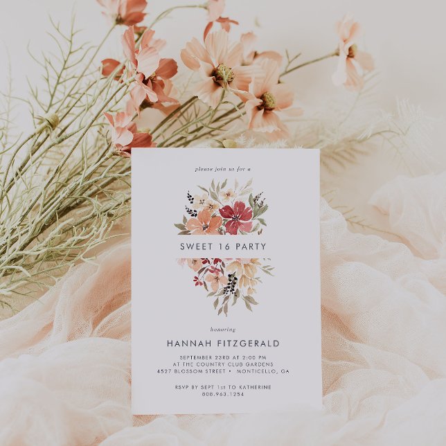 Invitation Simple Floral Sweet 16 Anniversaire (Créateur téléchargé)