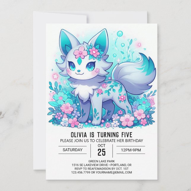 Invitation Simple Floral Wolf Digital Anniversaire (Devant)