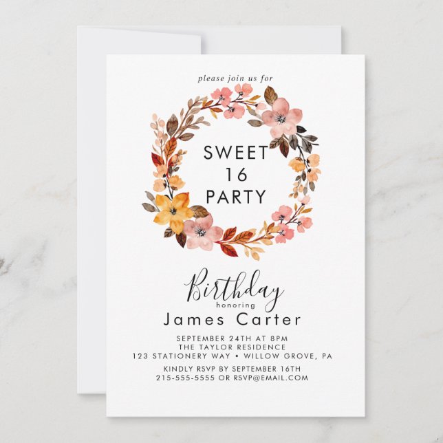 Invitation simple florale pour un anniversaire Swe (Devant)