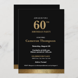 Invitation Simple Formal Gold Black 60e anniversaire