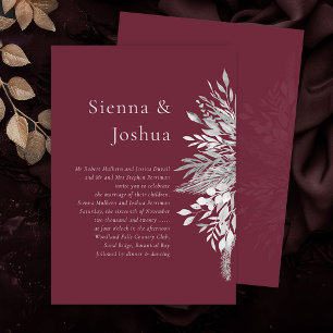 Invitation Simple Formel Mariage Botanique Bourgogne Gris