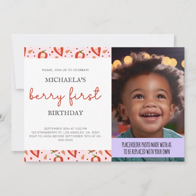 Invitation Simple Fun Photo Berry Premier Anniversaire (Devant)