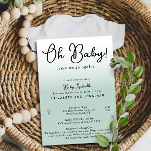 Invitation Simple Funny Oh Bébé Vert Sauge 2ème Baby Sprinkle