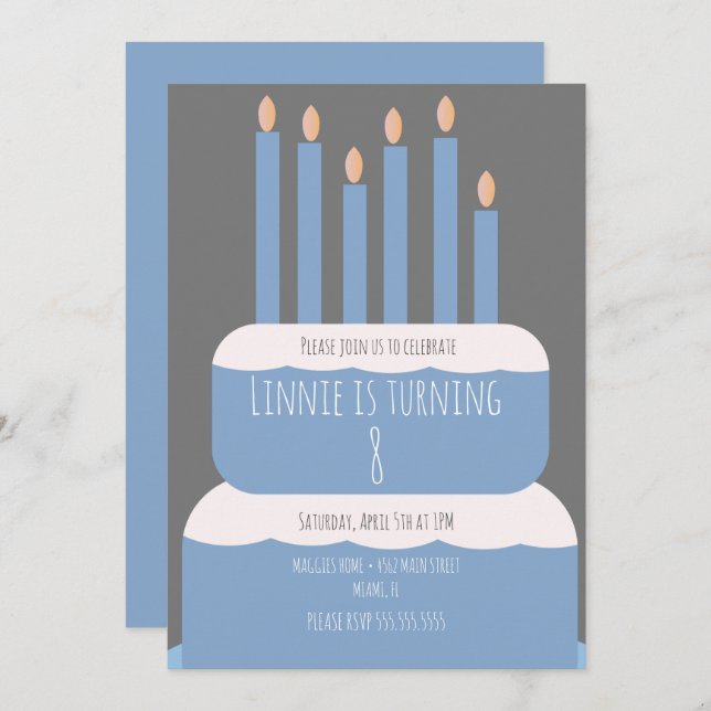 Invitation Simple gâteau d'anniversaire avec bougies de fête  (Devant / Derrière)