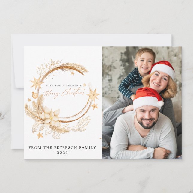 Invitation Simple Géométrique Golden Floral Holiday Crad (Devant)