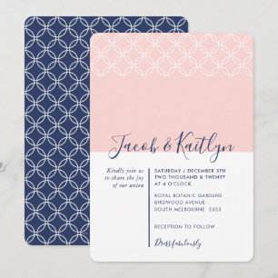 Invitation SIMPLE GÉOMÉTRIQUE MOTIF marine bleu pâle rose pâl