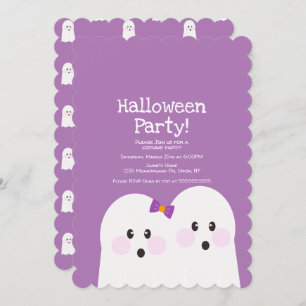 Invitation Simple Ghost Couple Halloween Motif rose