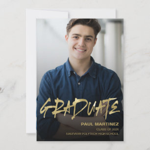 Invitation Simple Gold Black Photo Graduation Part