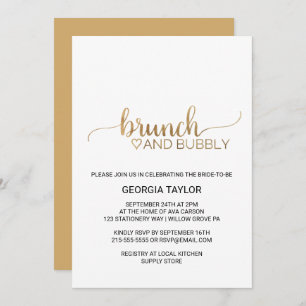 Invitation Simple Gold Calligraphy Brunch et Bubbly