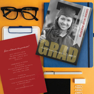 Invitation Simple Gold GRAD superposition moderne Graduation 