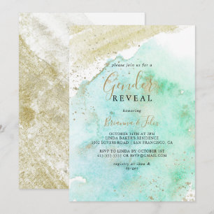 Invitation Simple Gold Green Minimalist Genre Reveval Party